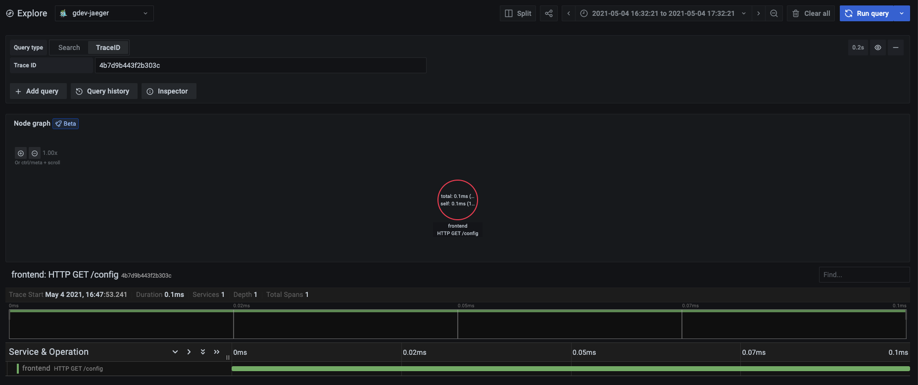 Screenshot of the Jaeger query editor with TraceID selected