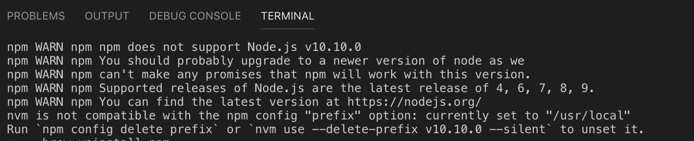 vscode 遇到的迷之bug  nvm is not compatible with the npm config prefix