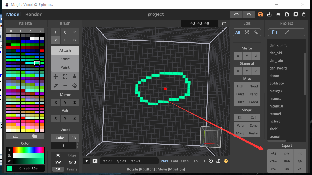 magicavoxel export selectin