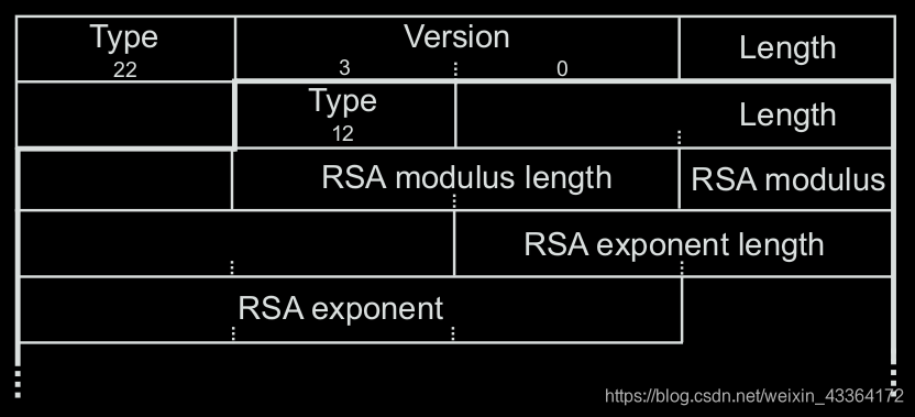 The beginning of an SSL S ERVER K EY E XCHANGE message using RSA