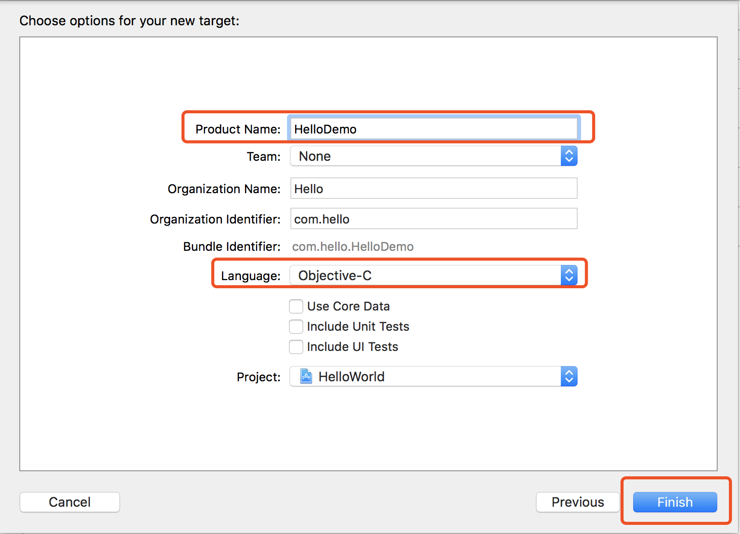 设置测试target的name