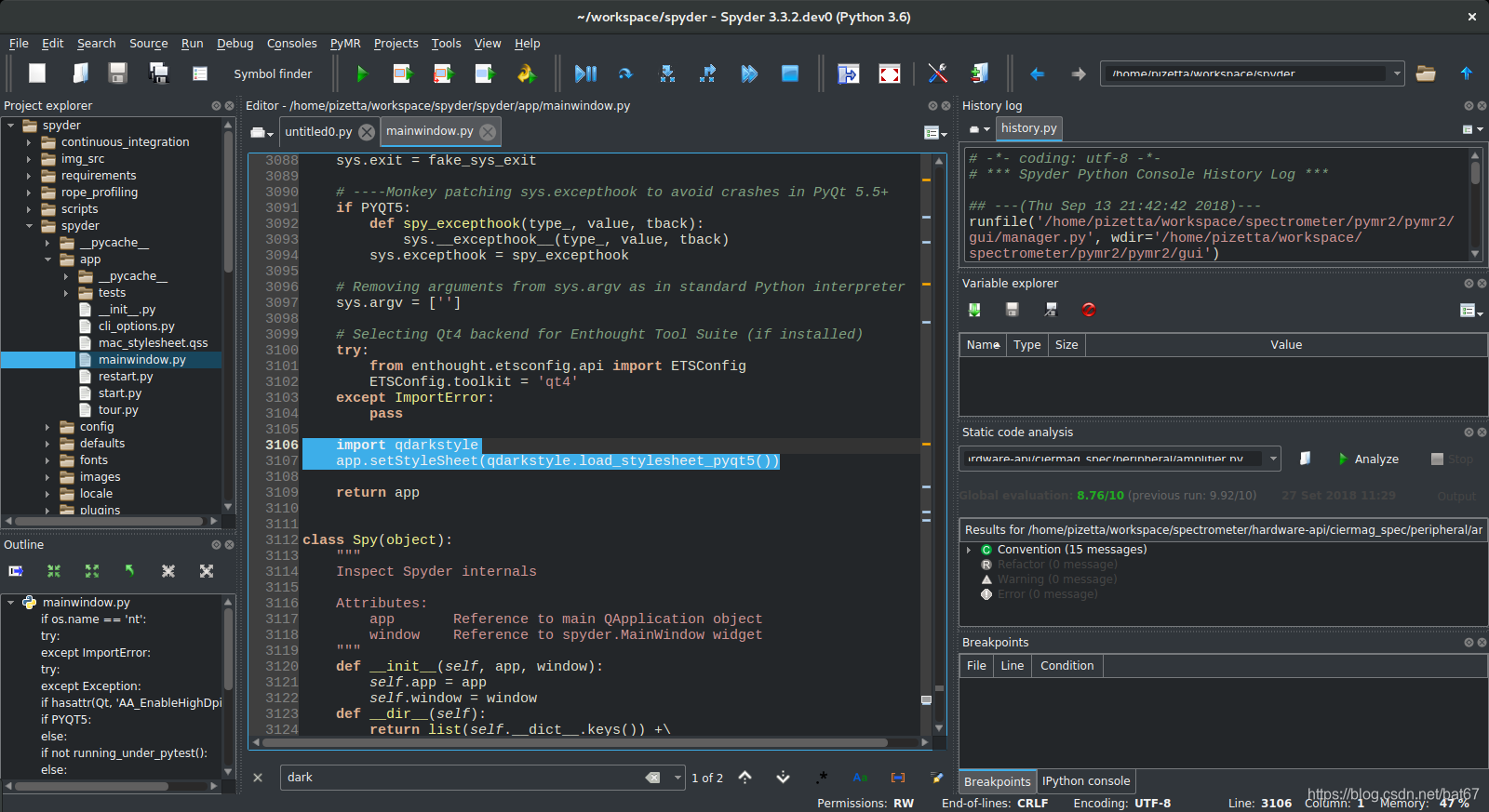 修改Spyder的theme为暗色配色(全部为dark theme,非Syntax coloring为暗色背景)_qdarkstyle-CSDN博客