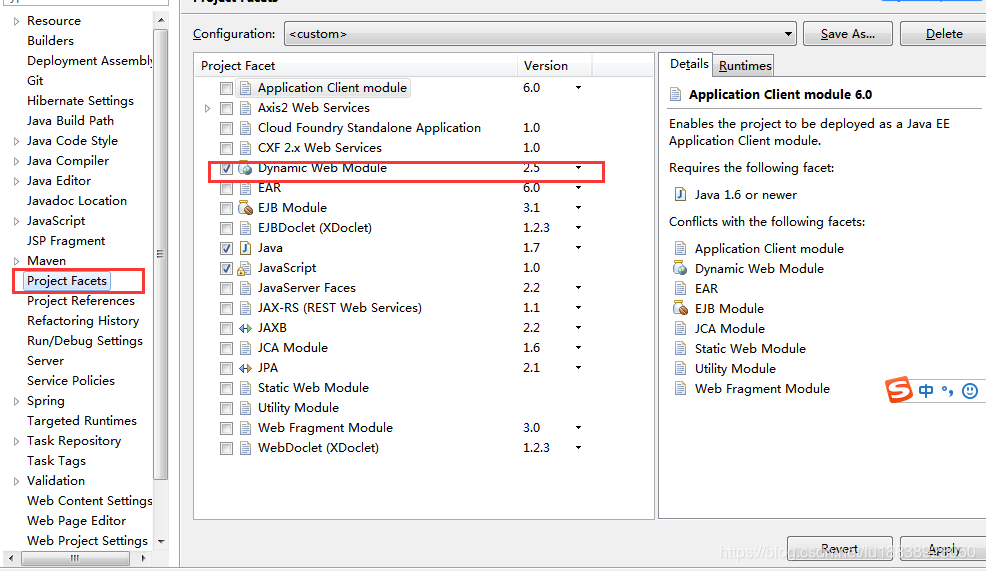 Cannot change version of project facet Dynamic web module to 2.5