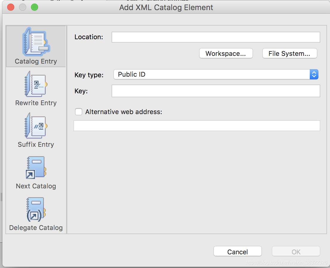 xml catalog的add界面