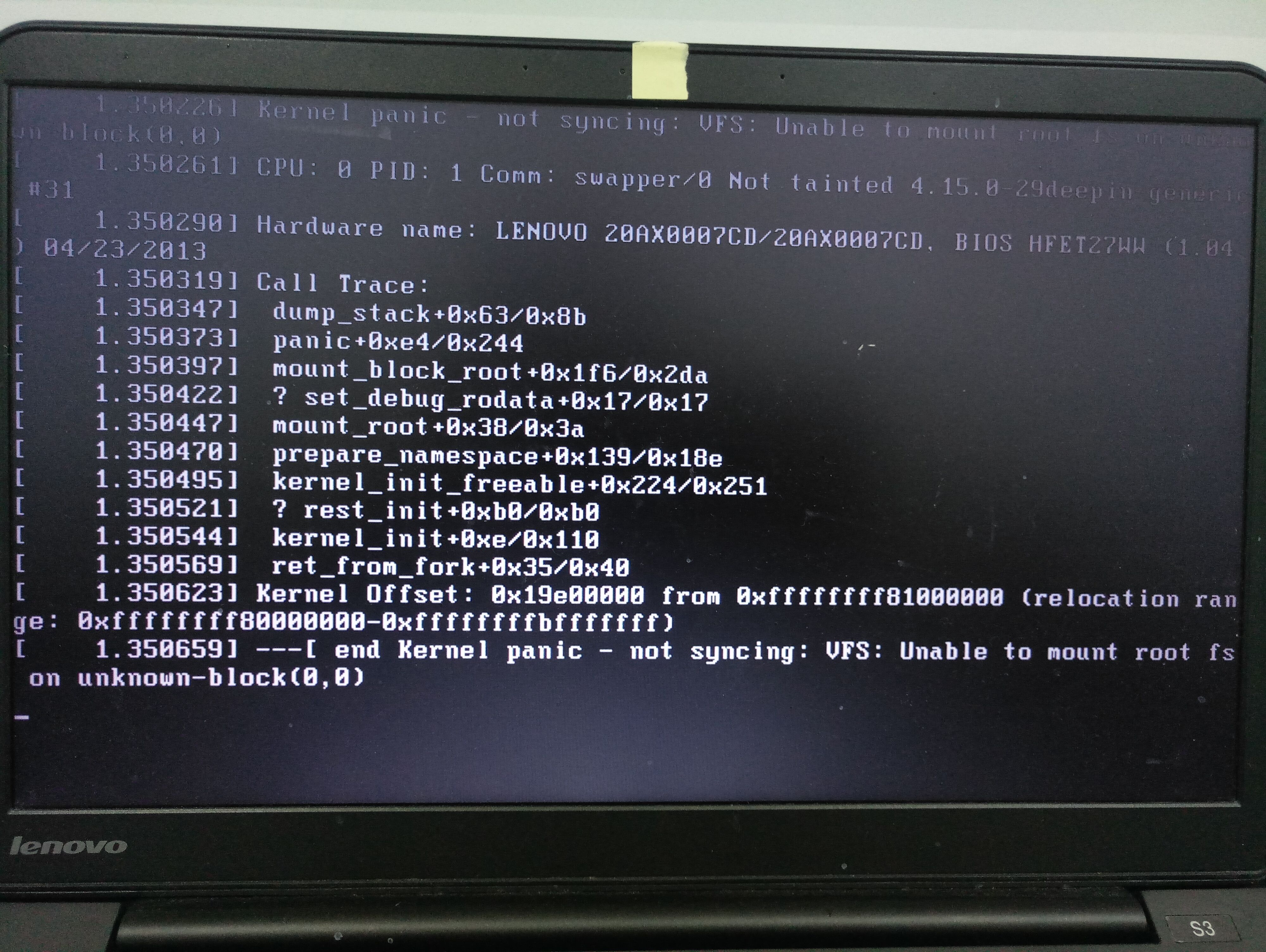 deepin更新报错Kernel Panic not syncing VFS Unable to mount root fs on