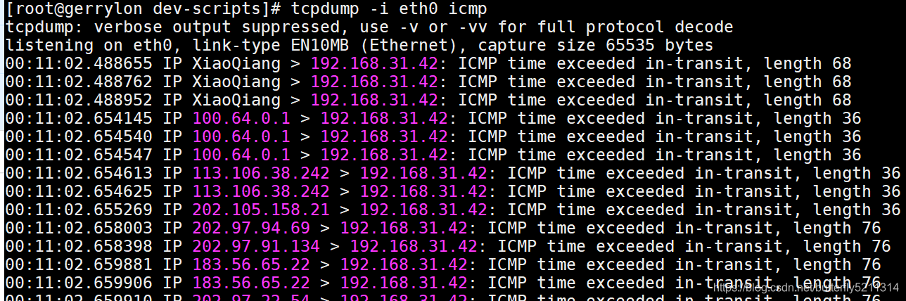 tcpdump -i eth0 icmp