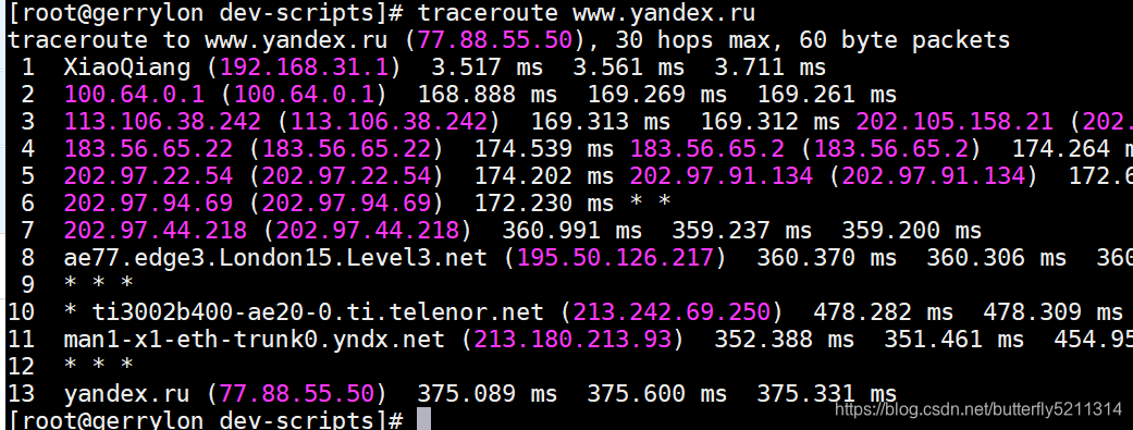 traceroute www.yandex.ru