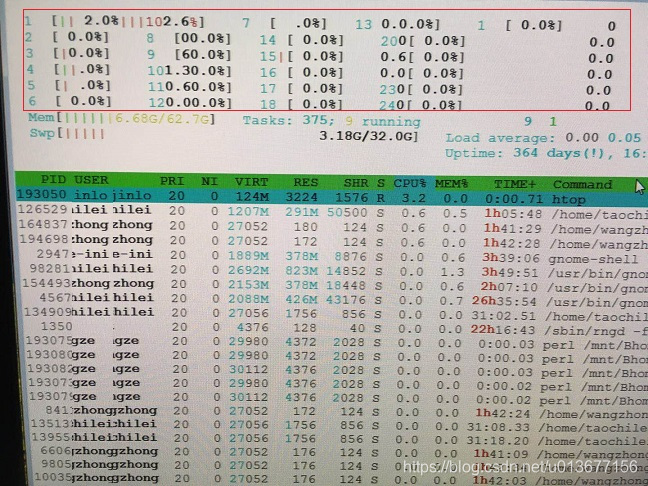 htop介面顯示異常