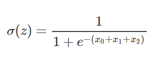 σ(z)=11+e−(x0+x1+x2)σ(z)=11+e−(x0+x1+x2)
