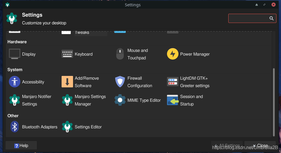 setting-Manjaro Setting manager