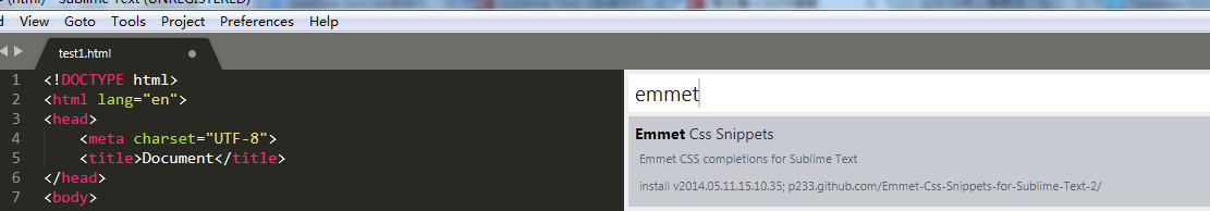 SublimeText3 插件安装， Emmet插件的快捷键使用