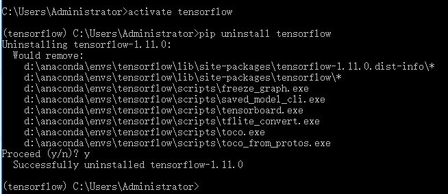 Windows下卸载TensorFlow