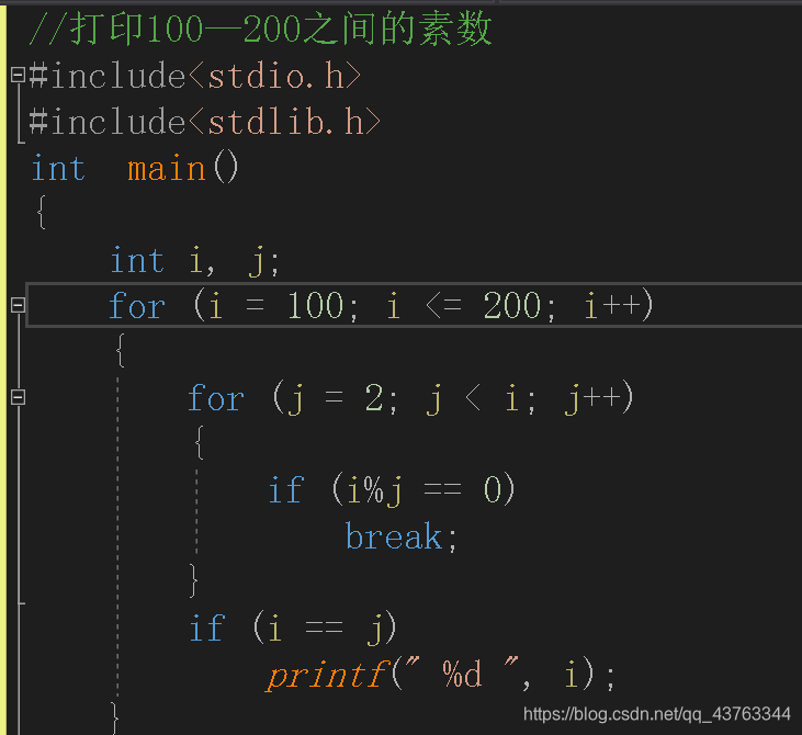 用C语言实现100-200的素数