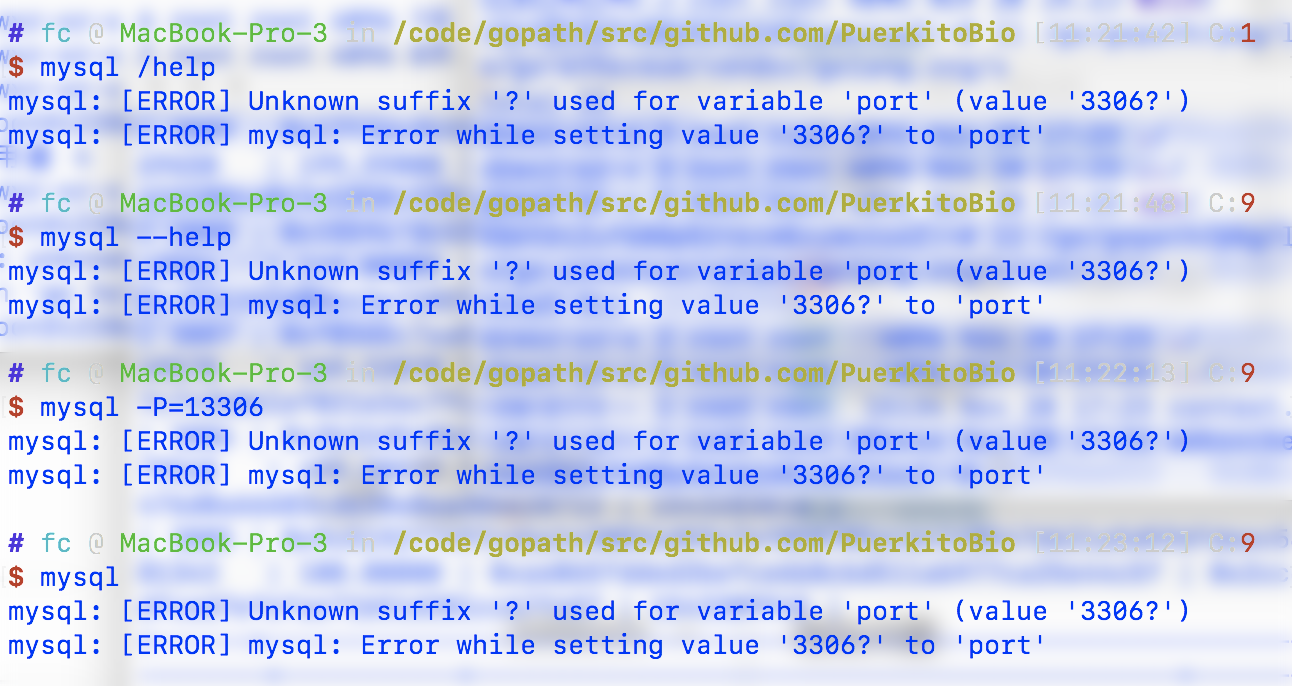 Mysql: [ERROR] Unknown Suffix '?' Used For Variable 'port' (value '3306 ...