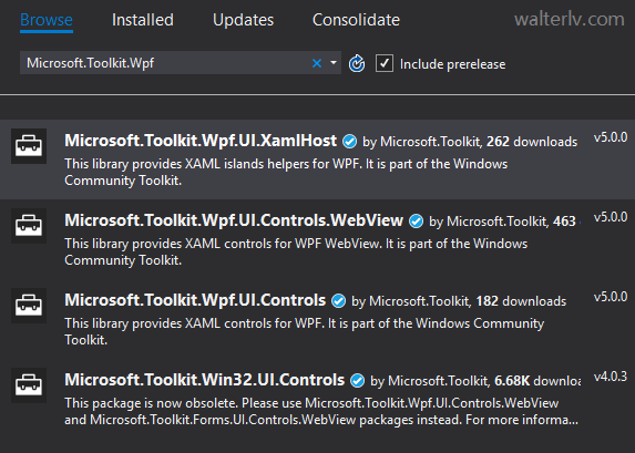 安装 Microsoft.Toolkit.Wpf.UI.XamlHost