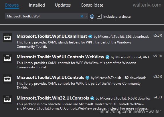 安装 Microsoft.Toolkit.Wpf.UI.XamlHost