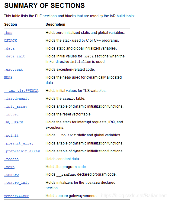IAR编译工具链的ELF中的sections和blocks