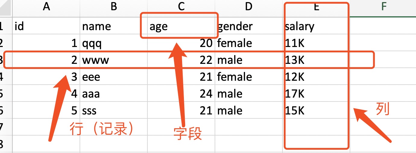 表中的行与列