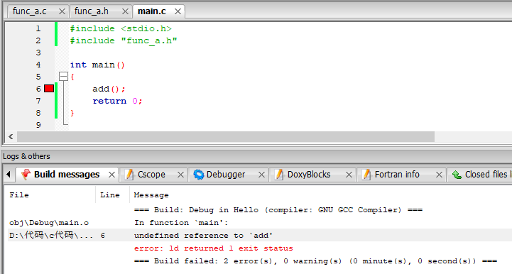 codeblocks undefined reference