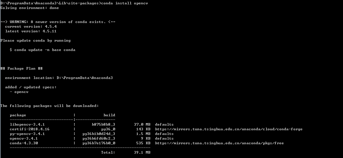 conda install opencv 3.6