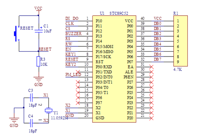 1 主控制器电路设计 stc89c52单片机最小系统具有体积小,质量轻