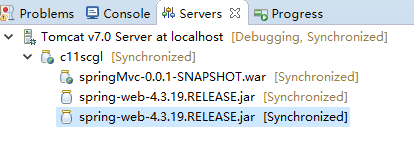 原来只有一个spring-web-4.3.19.release.jar,现在有个重复的，其中springMvc-0.0.1-SNAPSHOT.WAR是项目target目录下的