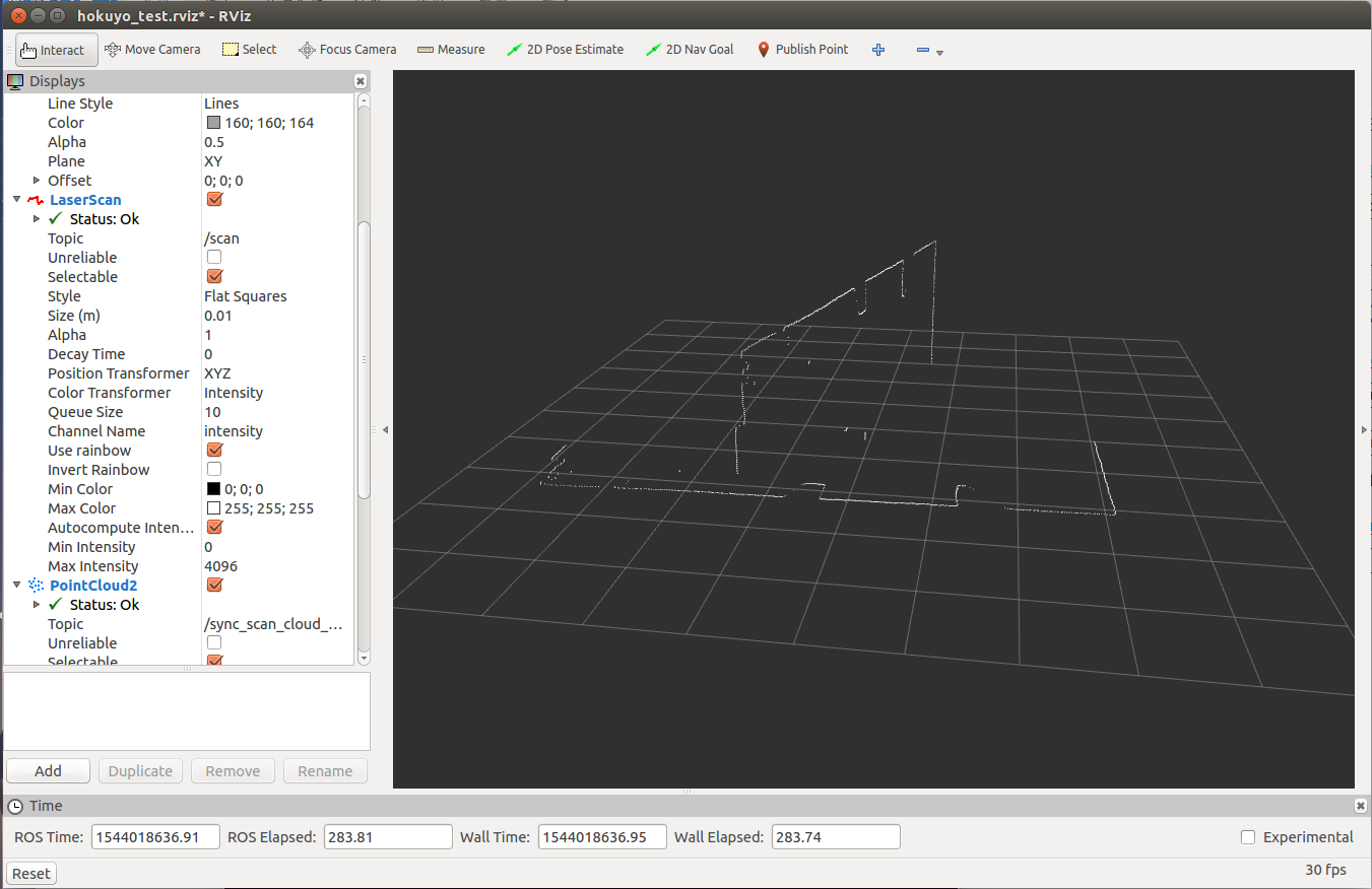 Rviz中显示的Hokuyo激光扫描仪数据