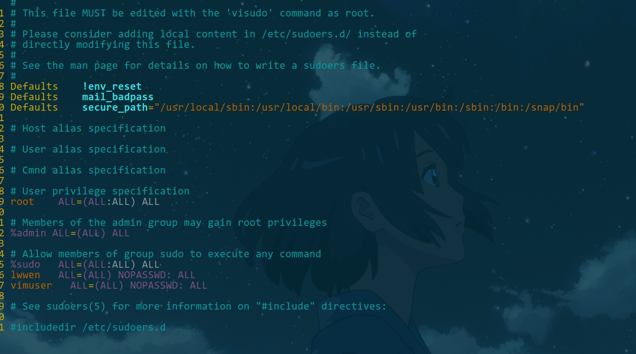 PC的/etc/sudoers文件内容