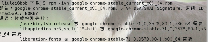 这里我用rpm 安装下载好的chrome包，提示我一些依赖没有解决