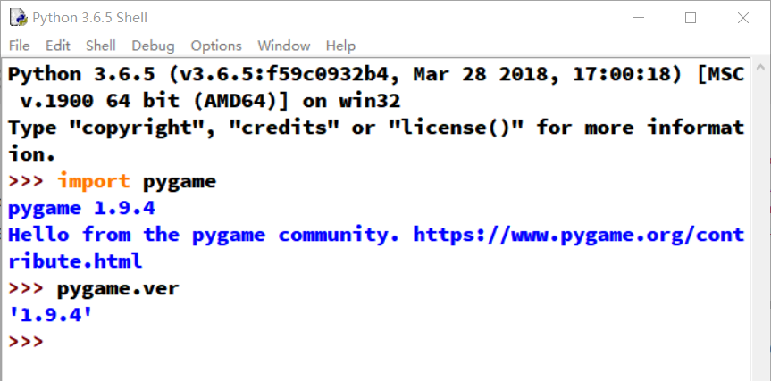 Windows 系统中 Python下 Pygame 的安装