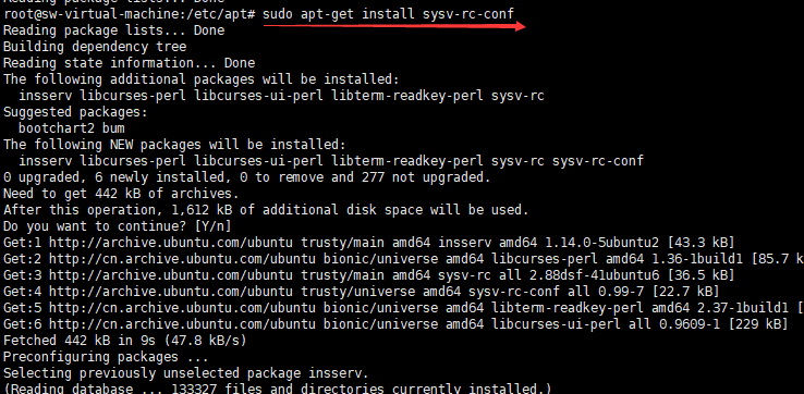 ubuntu 18 当使用命令sudo apt-get install sysv-rc-conf安装不上时，提示“ E: 无法定位软件包问题