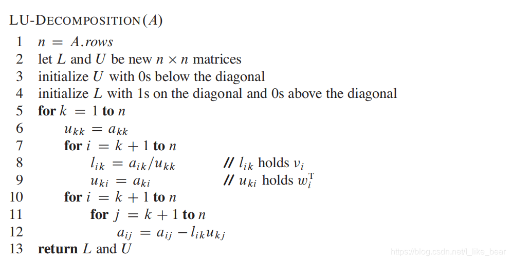 LU-DECOMPOSITION(A)