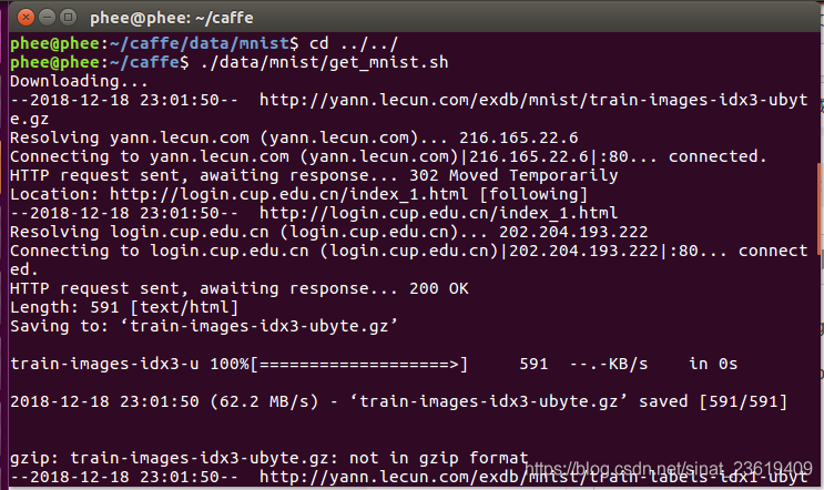 caffe获取mnist数据集出错：gzip: train-images-idx3-ubyte.gz: not in 