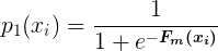 \large p_1(x_i)=\frac{1}{1+e^{-\boldsymbol{F_m(x_i)}}}