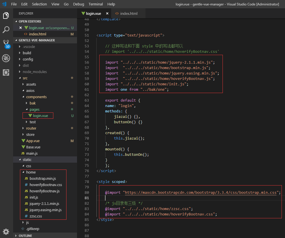 vue 项目 引用（外部） js、css