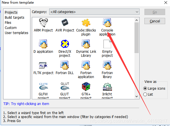 選擇“Console application”