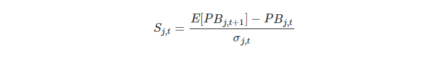 Sj,t=E[PBj,t+1]−PBj,tσj,t