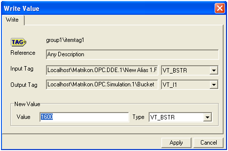 MatrikonOPC 图1-Write Value窗口