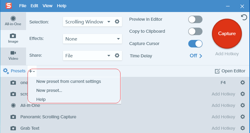 scrolling capture snagit 12