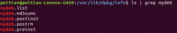 ls /var/lib/dpkg/info | grep mydeb