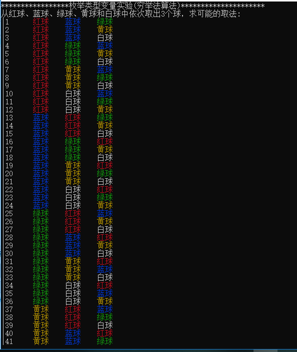 打印彩色字符实验——枚举变量