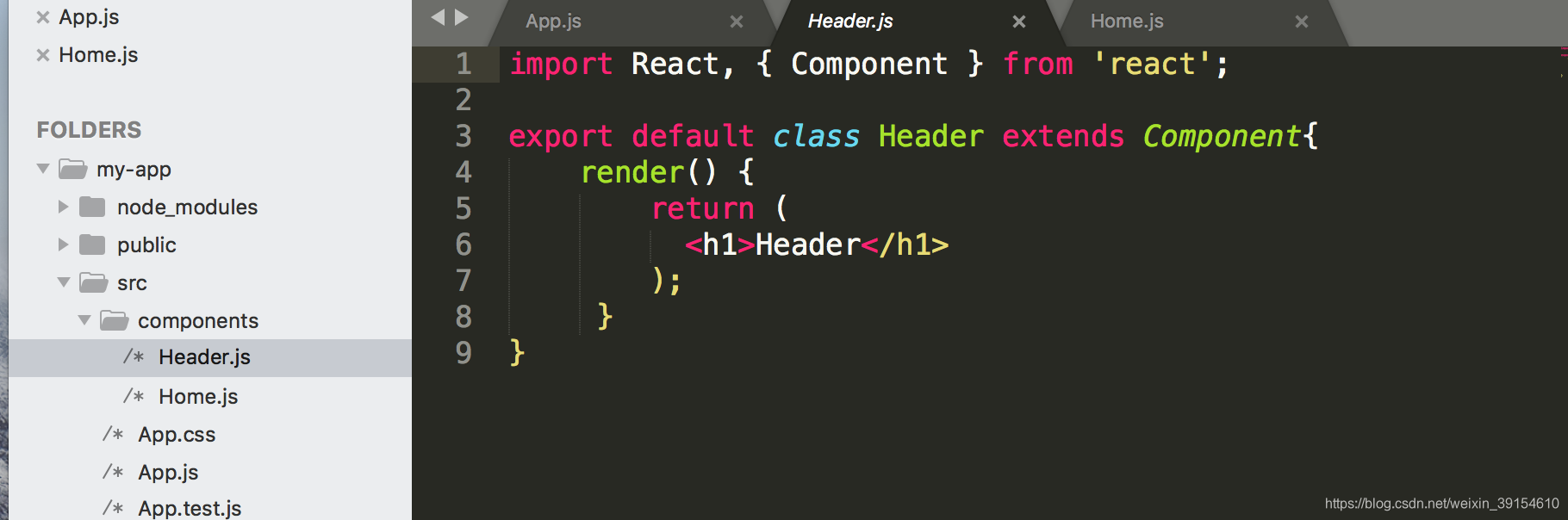 这是一个简单组件,组件必须引入react,继承Component,用export default导出才能在父组件中使用
