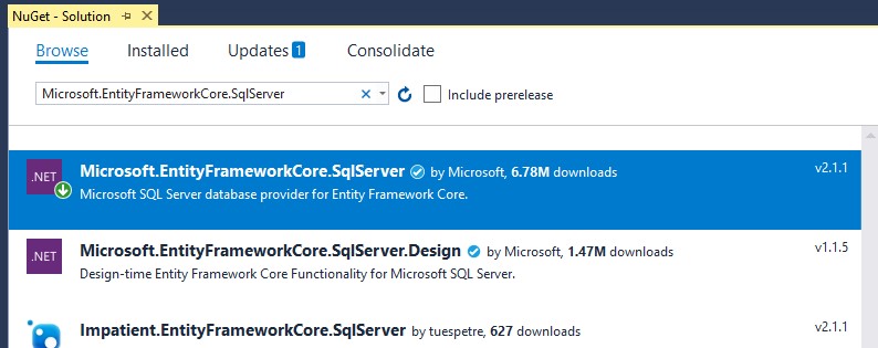 Microsoft EntityFrameworkCore SqlServer
