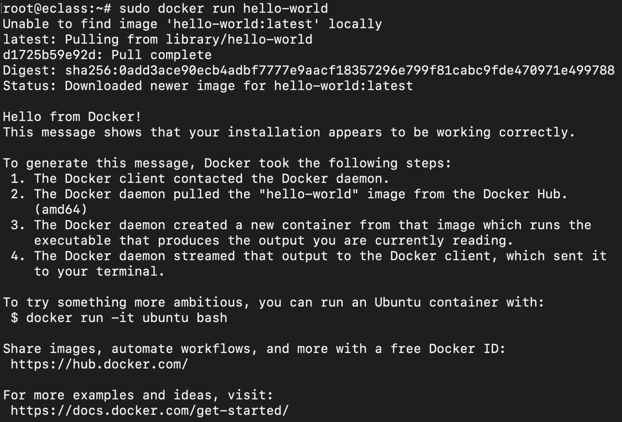 sudo docker run hello-world