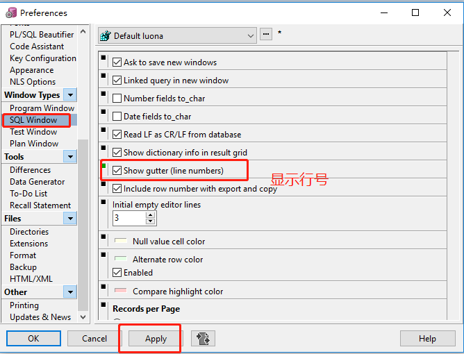 How to set sql window to display line number in plsql developer ...
