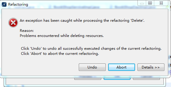 An exception has been caught while processing the refactoring 'Delete'