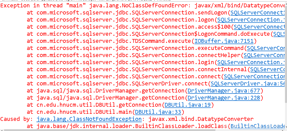 关于java连接sql server2014报错Exception in thread