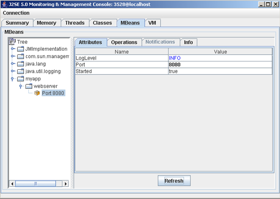 jconsole 中 MBean 的 Attributes 標籤