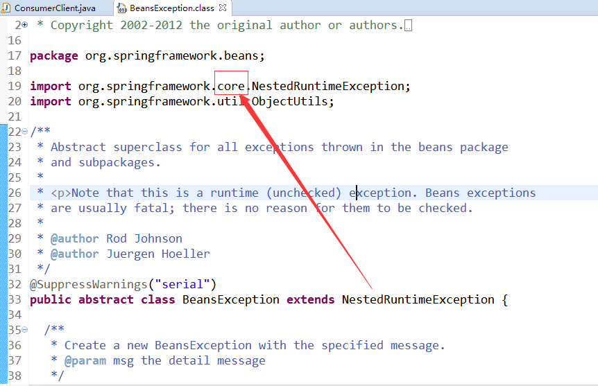 No exception of type BeansException can be thrown; an exception type