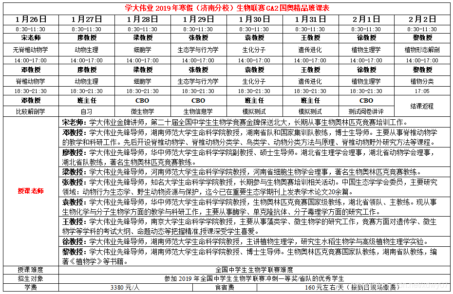 学大伟业2019年寒假（济南分校）生物联赛GA2国奥精品班